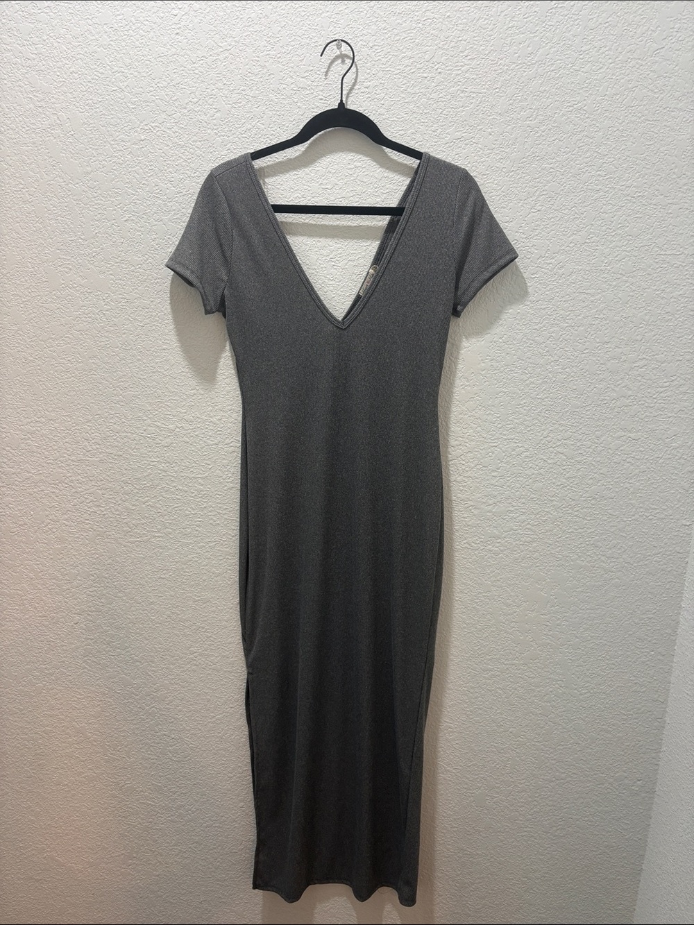 Heart Hips Charcoal V-Neck Midi Dress